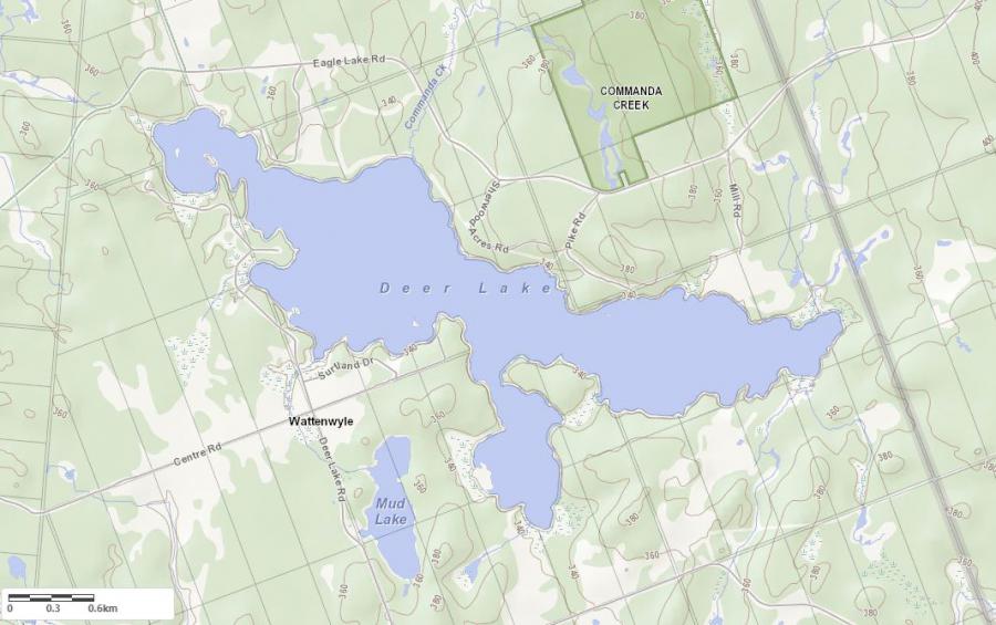 Topographical Map of Deer Lake in Municipality of Unorganized and the District of Parry Sound